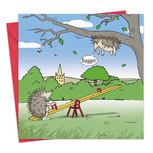 Funny card with hedgehogs - with,