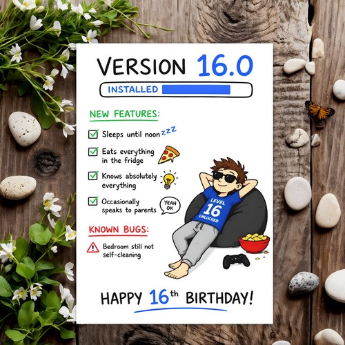 16th funny birthday card - funny, joke