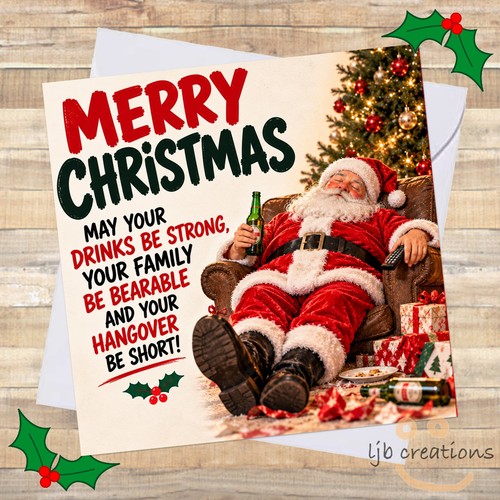 Funny christmas card drunk - card,